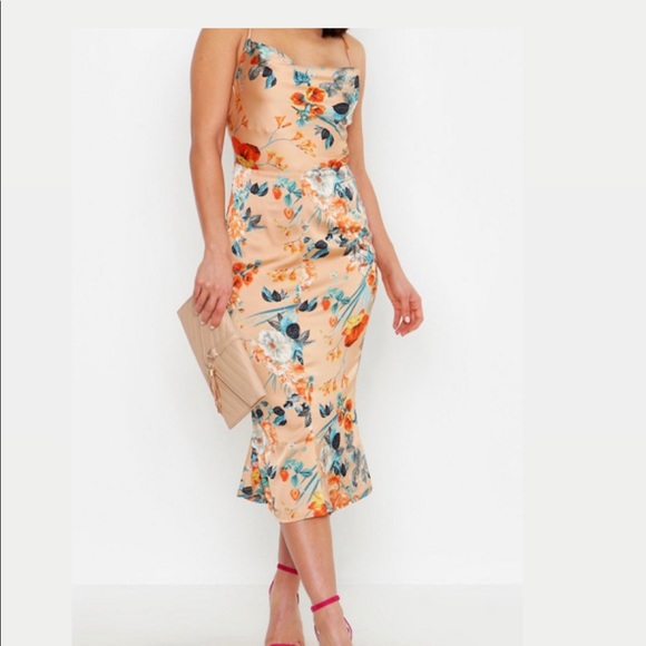 Boohoo Dresses & Skirts - Satin Floral Cowl Flute Hem Slip Dress